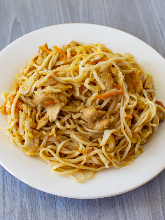 Chicken Chow Mein on a white plate
